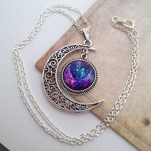 Galaxy Universe Crescent Moon Necklace - Excelsior