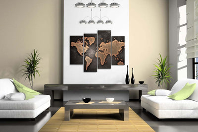 Black World map panel painting - Wolrdiscounts