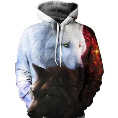 YIN YANG FIRE ICE WOLVES UNISEX HOODIE - Wolrdiscounts